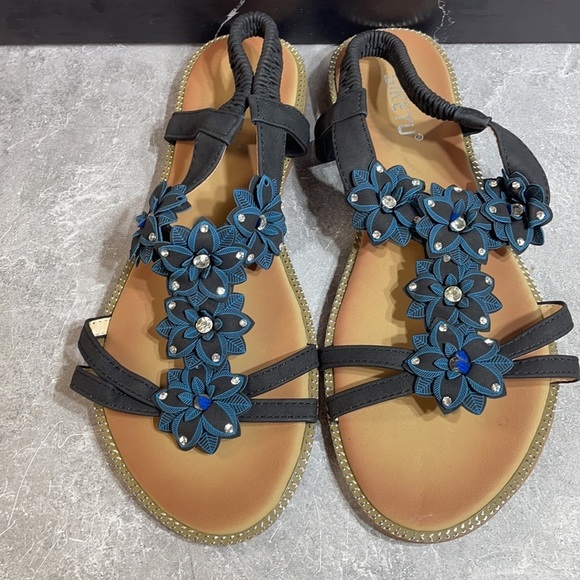 Siketu Floral Sandal R-700-3 Black Size 10.5m - Picture 6 of 9